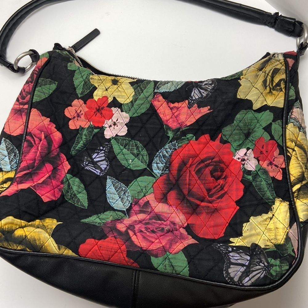 Vera Bradley the Havana Rose Vivian hobo bag purse w/blk leather accent